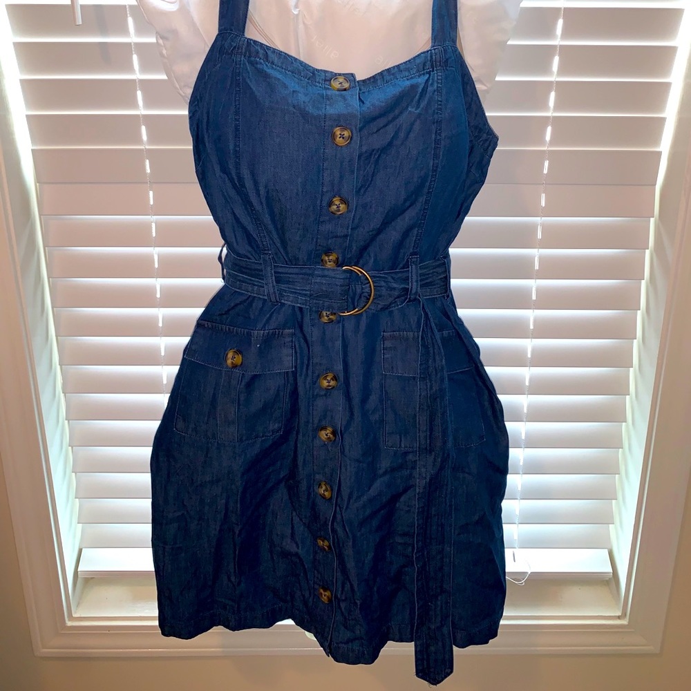 Denim button up dress.